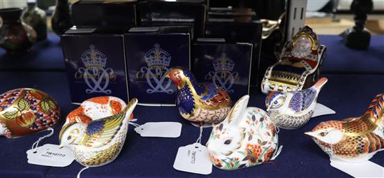 A collection of Royal Crown Derby Imari paperweights, including Partridge,